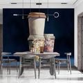 Floral Coffee Tumblers Mural Wallpaper — Artistic Beverage Illustration Mural Wallpaper - room preview 02