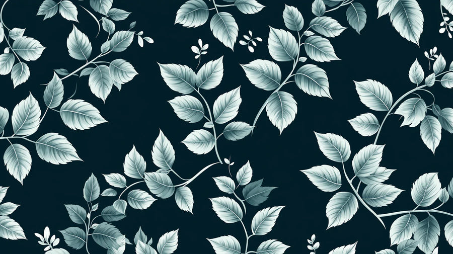 Botanical Wallpaper Mural – Leaf & Plant Wall Mural – Botanical Leaf in Midnight Blue — Elegant Foliage printable artwork