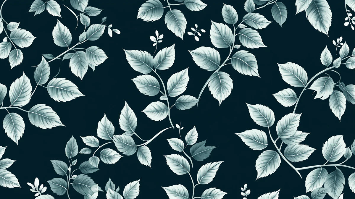 Botanical Leaf Mural Wallpaper in Midnight Blue — Elegant Foliage Mural Wallpaper - room preview 02