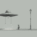 UFO Encounter Sketch Mural Wallpaper — Whimsical Minimalist Design Mural Wallpaper - room preview 02