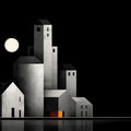 Minimalist Lunar Cityscape Mural Wallpaper — Architectural Night Mural Wallpaper - room preview 02