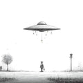 UFO Park Encounter Mural Wallpaper — Whimsical Minimalist Sketch Mural Wallpaper - room preview 02
