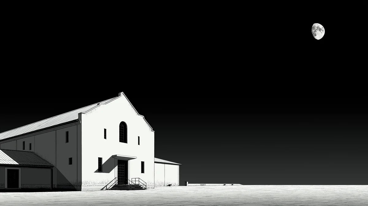 Minimalist Night Church Mural Wallpaper — Striking Monochrome Scene Mural Wallpaper - room preview 02