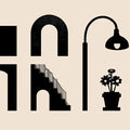 Minimalist Architectural Icons Mural Wallpaper — Graphic Black and Beige Mural Wallpaper - room preview 02