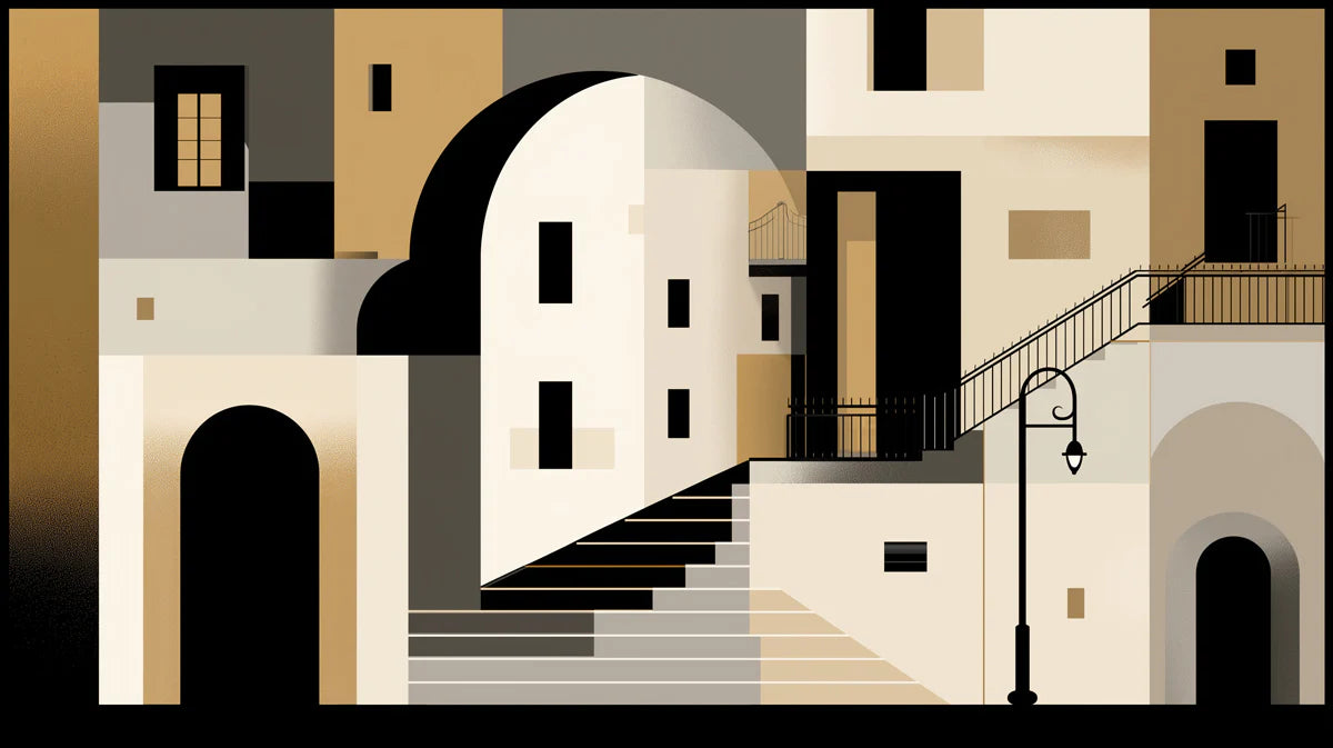 Mediterranean Cityscape Mural Wallpaper — Geometric Urban Style Mural Wallpaper - room preview 02