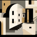 Mediterranean Cityscape Mural Wallpaper — Geometric Urban Style Mural Wallpaper - room preview 02