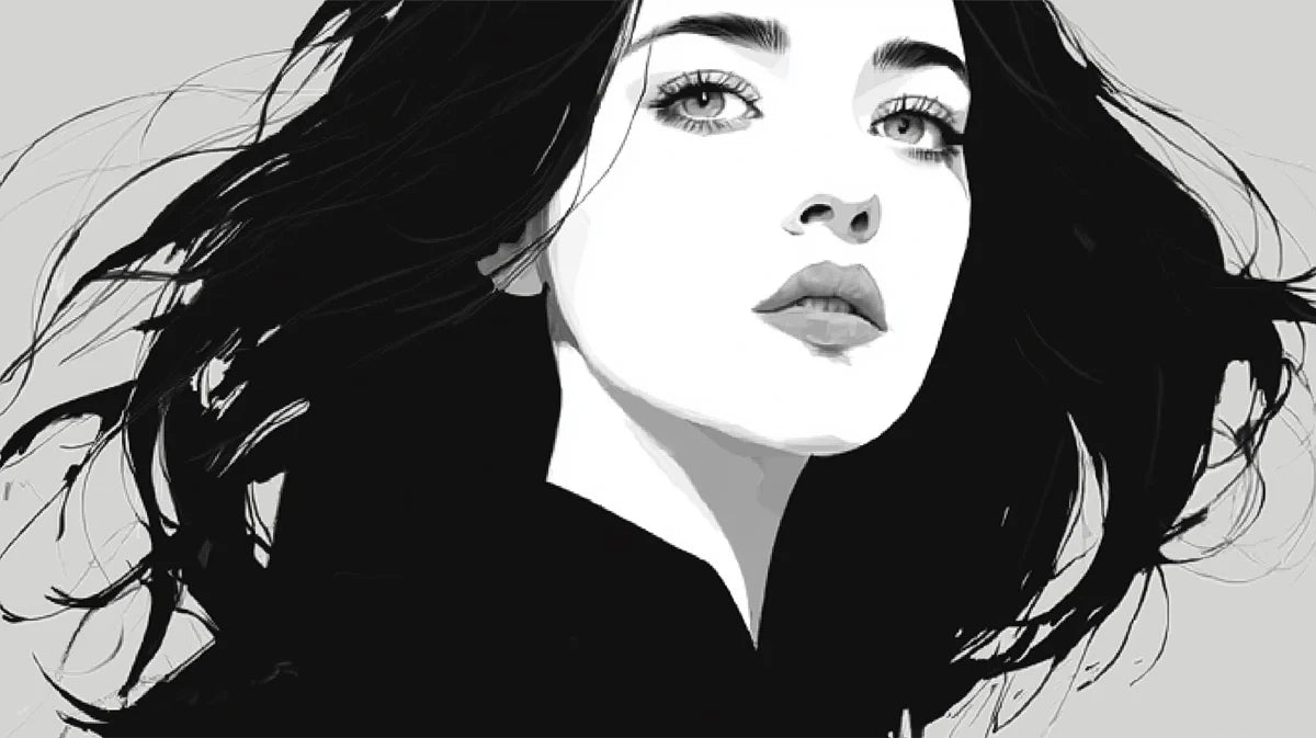 Monochrome Portrait Illustration Mural Wallpaper — Modern Art Mural Wallpaper - room preview 02