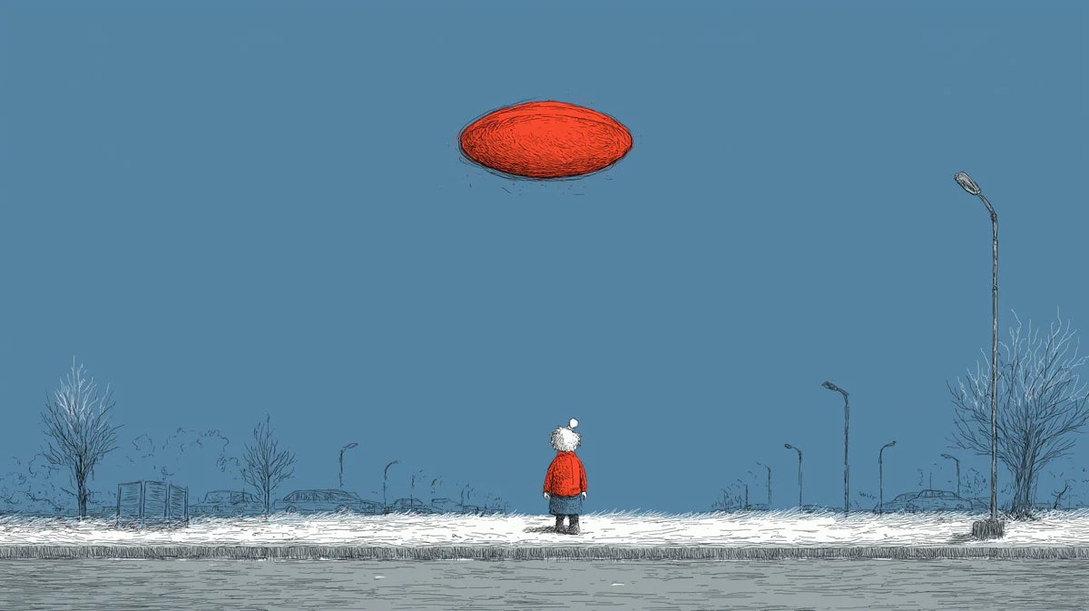 UFO Encounter Snowy Landscape Mural Wallpaper — Minimalist Sketch Art Mural Wallpaper - room preview 02