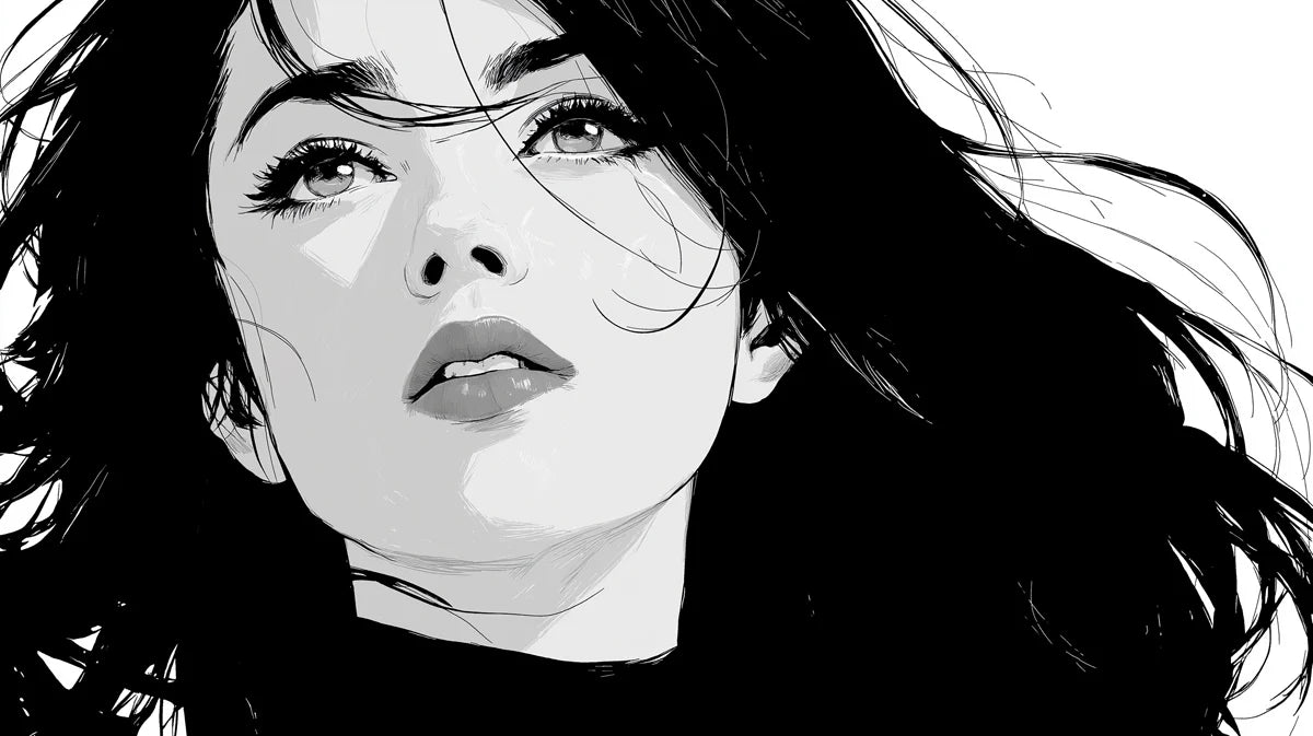 Monochrome Portrait Mural Wallpaper — Expressive Artistic Illustration Mural Wallpaper - room preview 02