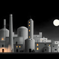 Minimalist Industrial Night Mural Wallpaper — Architectural Cityscape Mural Wallpaper - room preview 02