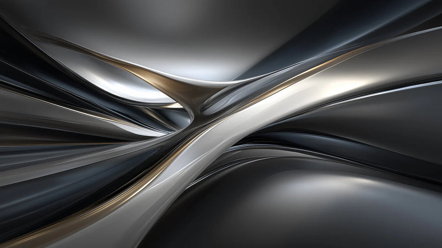 Ocean Wallpaper Mural – Sea Wall Mural – Metallic Flow Abstract — Silver and Charcoal Waves printable artwork