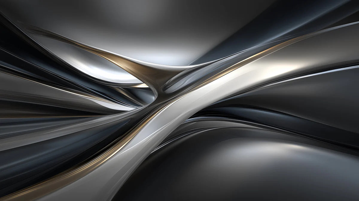 Metallic Flow Abstract Mural Wallpaper — Silver and Charcoal Waves Mural Wallpaper - room preview 02