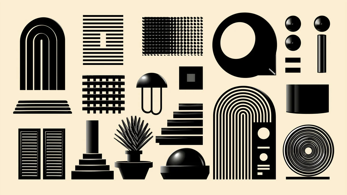 Abstract Black Geometric Icons Wallpaper Modernist Art Pattern Mural Wallpaper - room preview 02