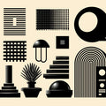 Abstract Black Geometric Icons Wallpaper Modernist Art Pattern Mural Wallpaper - room preview 02