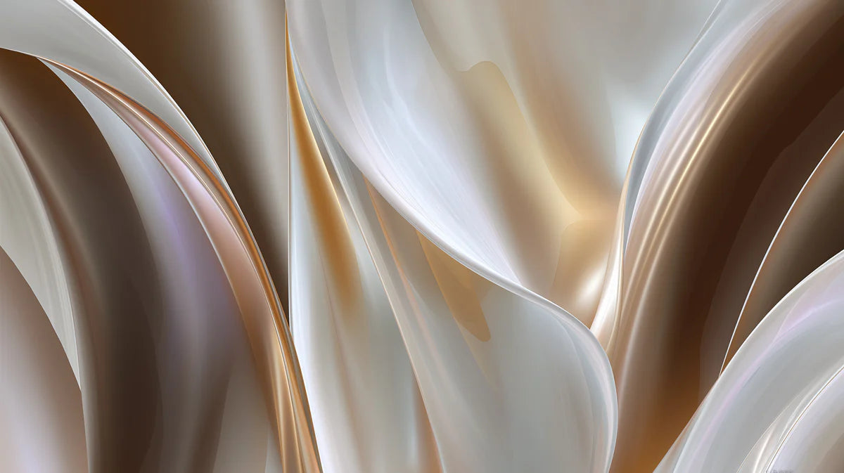 Fluid Silk Abstract Mural Wallpaper — Warm Cream and Bronze Waves Mural Wallpaper - room preview 02