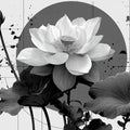 Monochrome Lotus Bloom Mural Wallpaper — Modern Abstract Botanical Mural Wallpaper - room preview 02