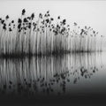 Mist-Covered Lake Reed Mural Wallpaper — Minimalist Landscape Design Mural Wallpaper - room preview 02