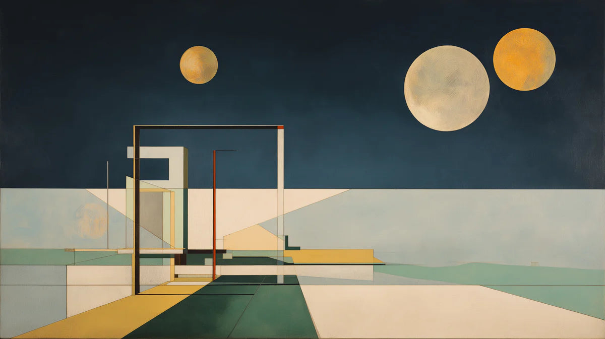 Modernist Geometric Landscape Mural Wallpaper in Midnight Blue Mural Wallpaper - room preview 02