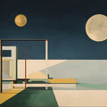 Modernist Geometric Landscape Mural Wallpaper in Midnight Blue Mural Wallpaper - room preview 02