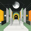 Celestial Gateway Mural Wallpaper — Mid-Century Architectural Art Mural Wallpaper - room preview 02