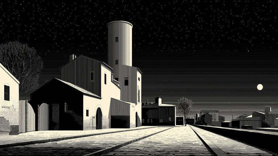 Landscape Wallpaper Mural – Scenery Wall Mural – Industrial Night Landscape — Monochromatic Sketch printable artwork