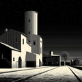 Industrial Night Landscape Mural Wallpaper — Monochromatic Sketch Mural Wallpaper - room preview 02