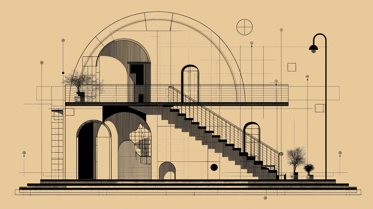 Architectural Blueprint Mural Wallpaper — Modern Geometric Line Art Mural Wallpaper - room preview 02