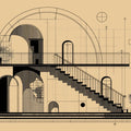 Architectural Blueprint Mural Wallpaper — Modern Geometric Line Art Mural Wallpaper - room preview 02