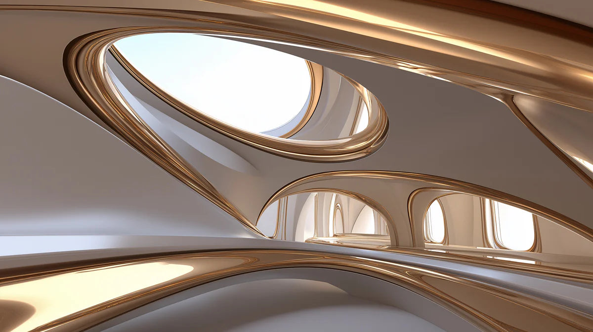 Metallic Fluid Arches Mural Wallpaper — Futuristic Architectural Mural Wallpaper - room preview 02
