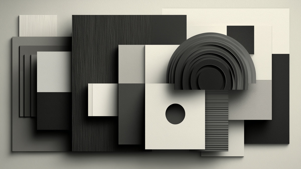 Abstract Geometric Blocks Mural Wallpaper in Monochrome Tones Mural Wallpaper - room preview 02