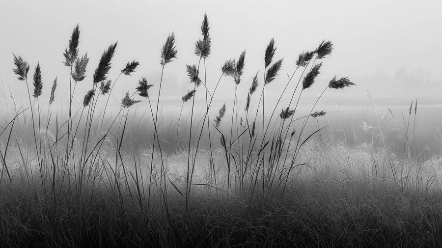 Papier peint panoramique Brumeux Paysage de Champs — Papier peint panoramique Nature Monochrome printable artwork