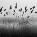 Misty Reed Field Landscape Mural Wallpaper — Monochrome Nature Mural Wallpaper - room preview 02
