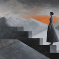 Abstract Mountain Ascent Mural Wallpaper — Minimalist Grey and Orange Mural Wallpaper - room preview 02