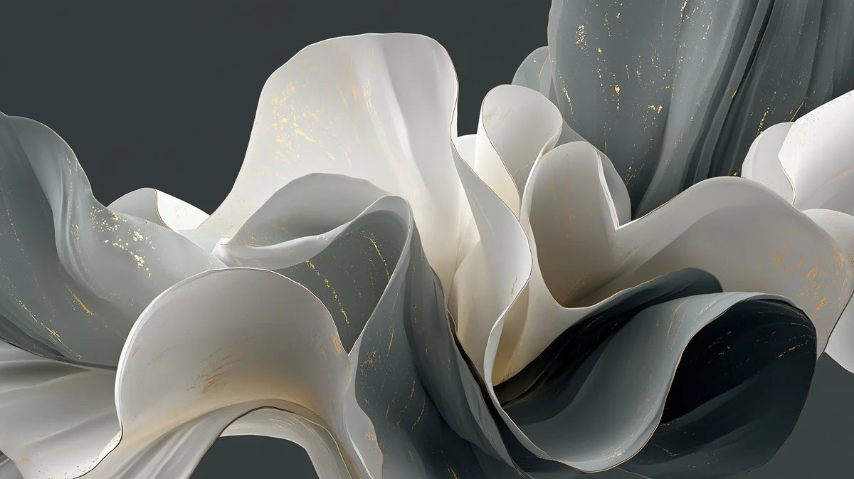 Fluid Organic Abstract Mural Wallpaper in Grey and Gold Mural Wallpaper - room preview 02