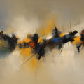 Abstract Horizon Mural Wallpaper — Warm Ochre and Charcoal Lines Mural Wallpaper - room preview 02