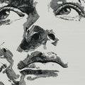 Intense Gaze Portrait Mural Wallpaper — Expressive Line Art Mural Wallpaper - room preview 02