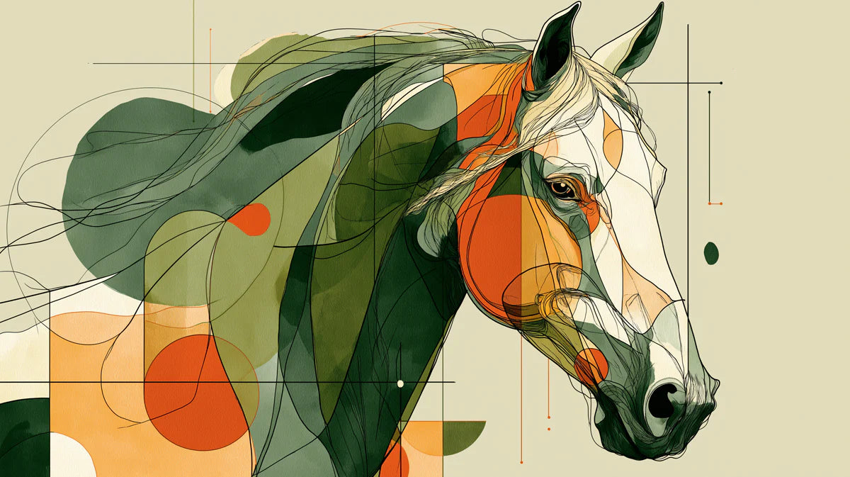 Abstract Equine Mural Wallpaper in Sage Green and Burnt Orange Mural Wallpaper - room preview 02