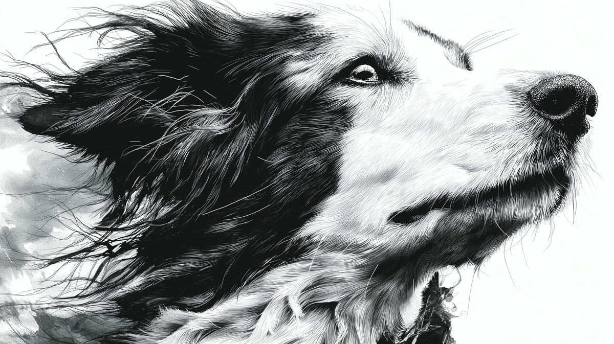 Windblown Canine Portrait Mural Wallpaper — Monochrome Sketch Art Mural Wallpaper - room preview 02