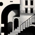 Abstract Urban Grid Mural Wallpaper — Monochrome Architectural Art Mural Wallpaper - room preview 02