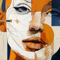 Abstract Portrait Geometric Mural Wallpaper in Navy and Ochre Mural Wallpaper - room preview 02