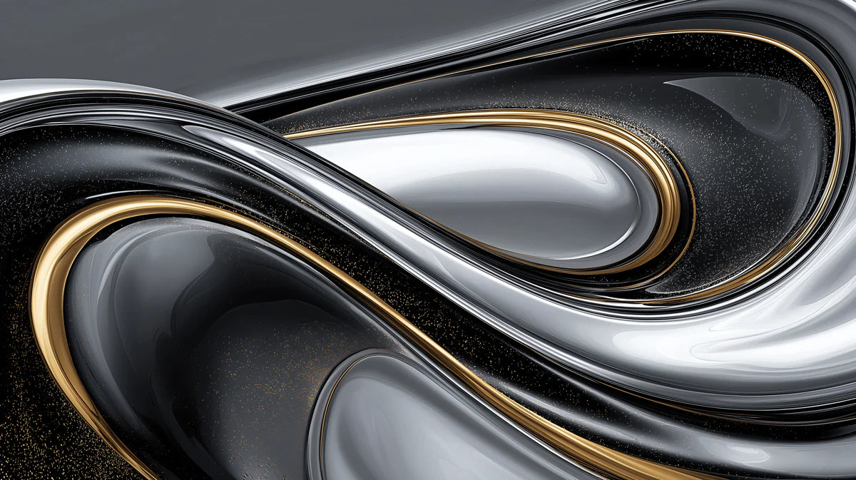 Metallic Flow Abstract Mural Wallpaper — Silver and Gold Swirls Mural Wallpaper - room preview 02