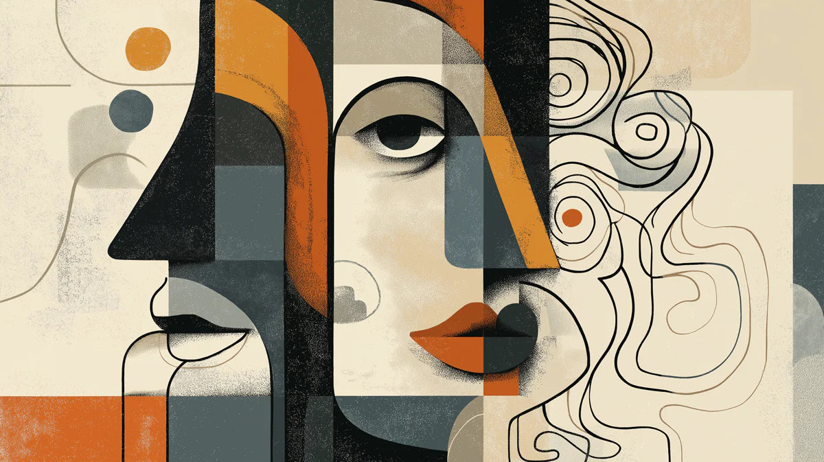 Cubist Portrait Mural Wallpaper — Abstract Geometric Art Mural Wallpaper - room preview 02