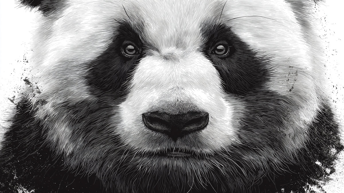 Monochrome Panda Portrait Mural Wallpaper — Artistic Wildlife Wall Art Mural Wallpaper - room preview 02