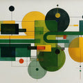 Abstract Bauhaus Geometric Mural Wallpaper in Green and Yellow Mural Wallpaper - room preview 02
