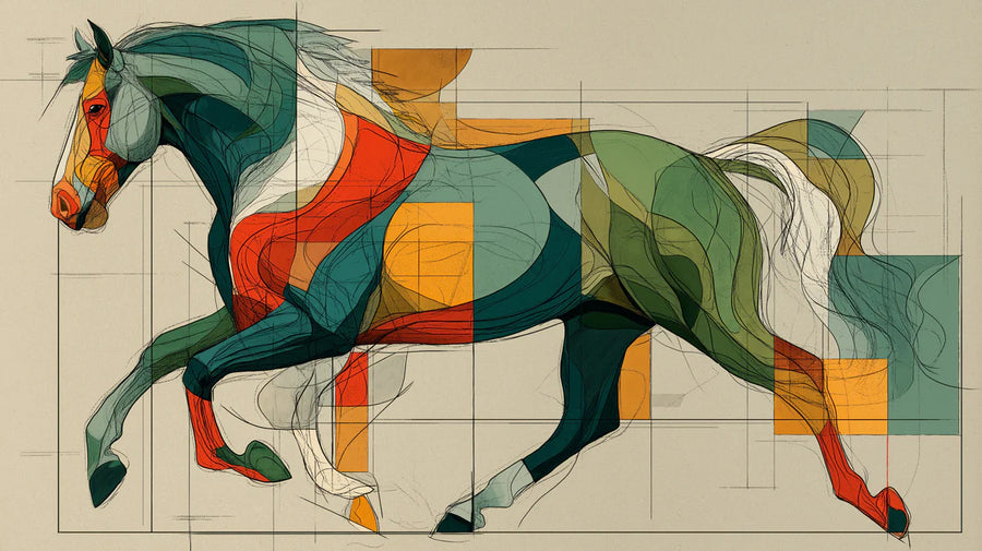 Papier peint mural Cheval au galop abstrait — Papier peint mural artistique équin dynamique printable artwork