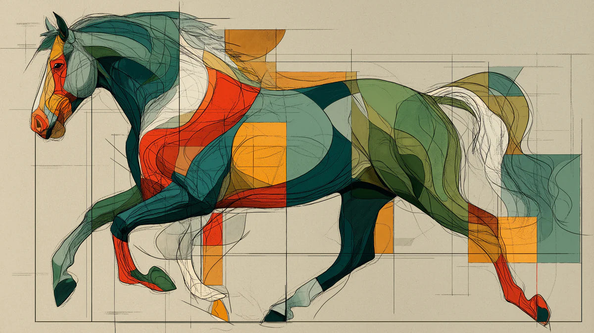 Abstract Galloping Horse Mural Wallpaper — Dynamic Equine Art Mural Wallpaper - room preview 02