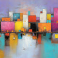 Abstract Urban Reflection Mural Wallpaper — Colorful Cityscape Art Mural Wallpaper - room preview 02