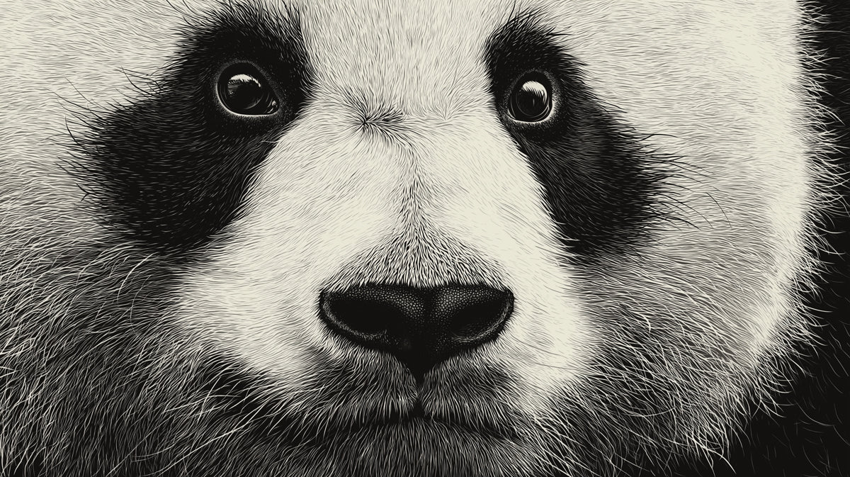 Close-Up Panda Portrait Mural Wallpaper — Monochrome Wildlife Art Mural Wallpaper - room preview 02