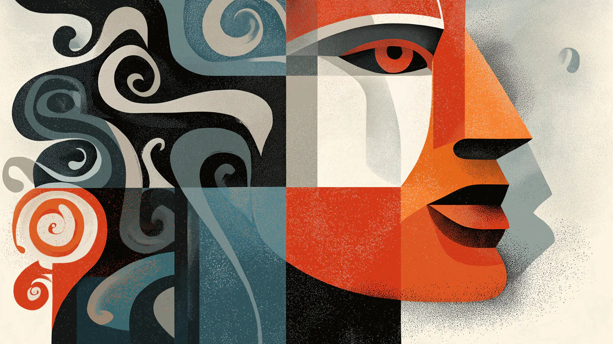 Abstract Cubist Profile Wallpaper Dynamic Geometric Face Art Mural Wallpaper - room preview 02