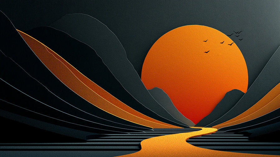 Papier peint mural Montagne Coucher de soleil doré minimaliste — Papier peint mural Paysage moderne printable artwork
